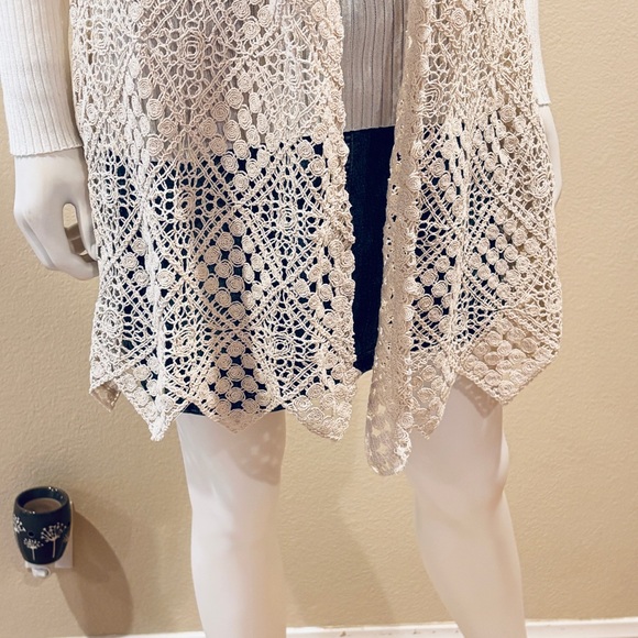 Maurices Crochet Open Front Cardigan Cover Up NEW Women Medium Creamy Beige Gift - Picture 7 of 15